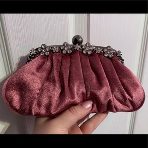 Pink Velvet Clutch with Floral Stone Detailing